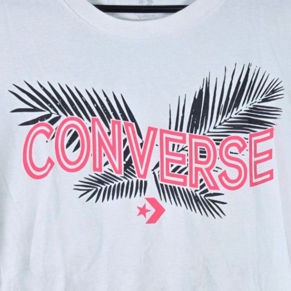 Converse Graphic Tee Womens Large White Pink Palm Leaf Classic Fit T-Shirt
